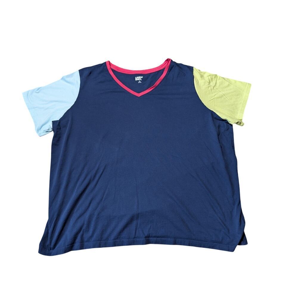 LANDS' END short sleeve t-shirt, size 2X, 100% cotton, Multicolor block, soft